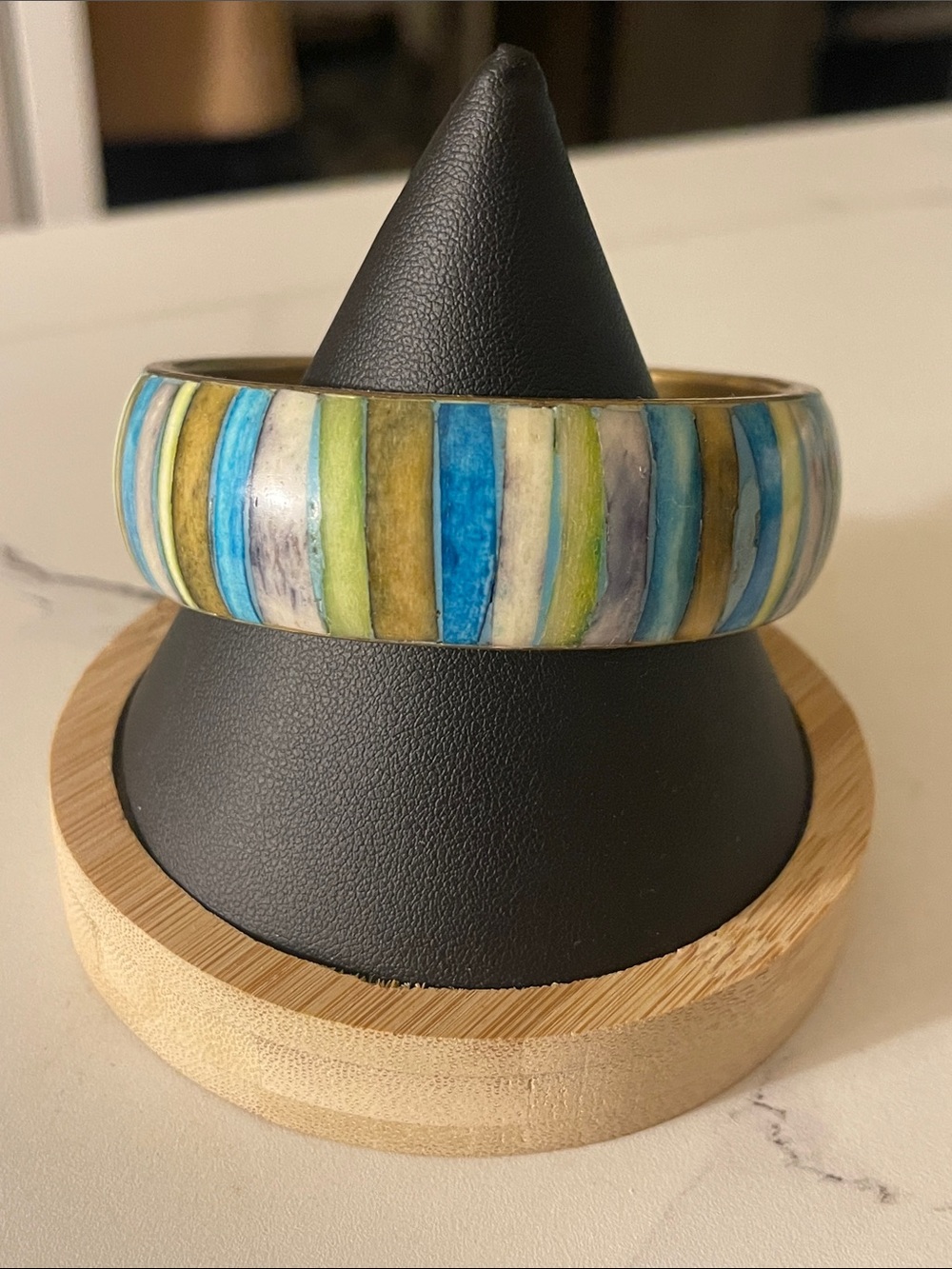 Multicolor Striped Ceramic Bangle Bracelet - Blue & Green